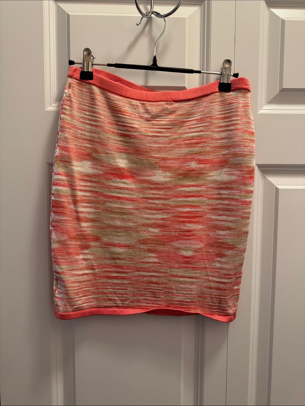 Bebe Coral and Cream Striped Skirt